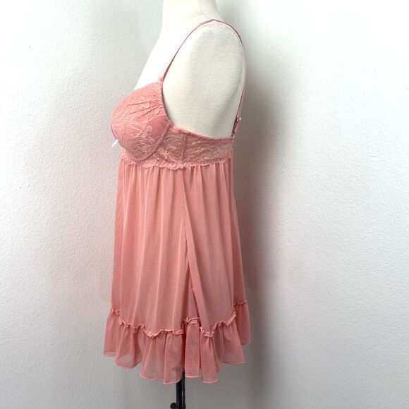 Pink Intimates Babydoll Sheer Lacy Camisole Lingerie Large Padded Bra Sexy Play - Picture 5 of 9